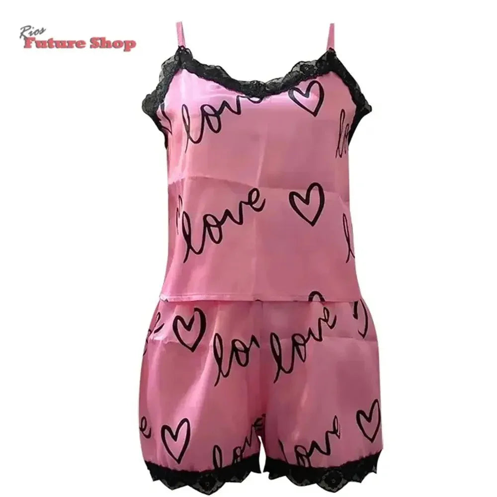 2 Pieces Set Women'S Pajama Shorts Suit Homewear Print Underwear Pijama Sexy Lingerie Camisoles Tanks Nighty Ladies Sleepwear - Rios Future Shop