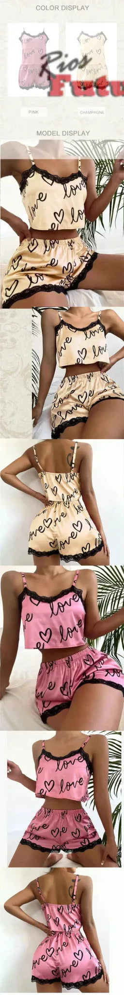 2 Pieces Set Women'S Pajama Shorts Suit Homewear Print Underwear Pijama Sexy Lingerie Camisoles Tanks Nighty Ladies Sleepwear - Rios Future Shop