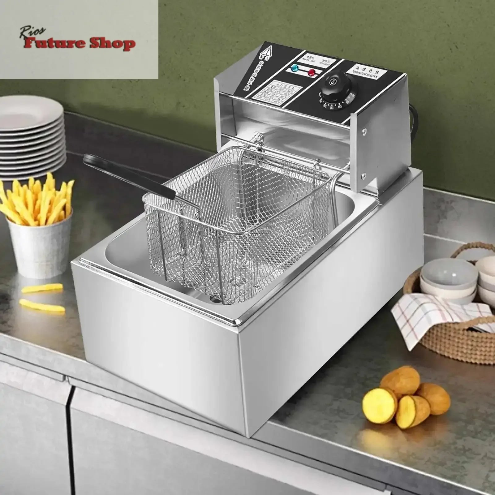 2500W 6L 220V Electric Deep Fryer Stainless Steel Electric Fryer Household Chips Frying Pan French Fries Making Machine - Rios Future Shop