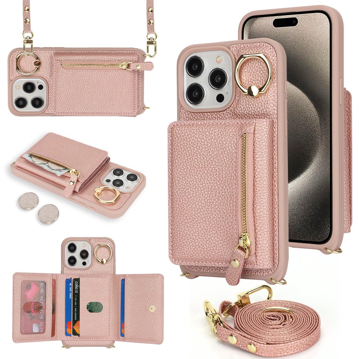 Suitable for iPhone 17 phone case 14 Pro multifunctional zipper coin purse diagonal cross protective case