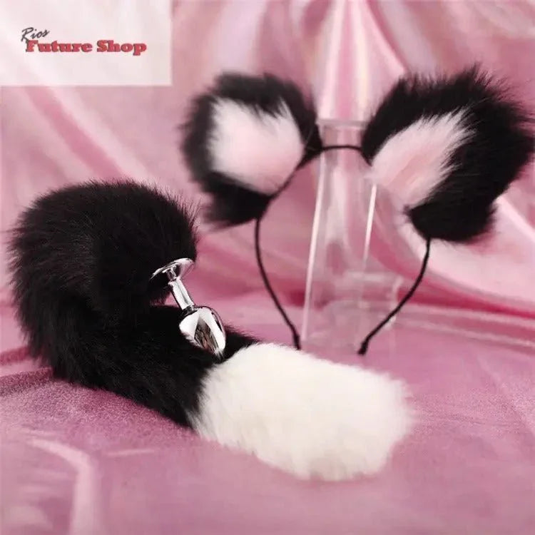 40cm black tailed white pointed bicolor fun plush h - Rios Future Shop