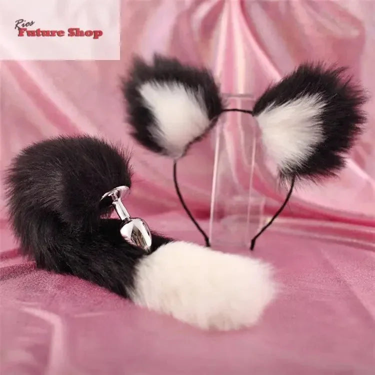 40cm black tailed white pointed bicolor fun plush h - Rios Future Shop