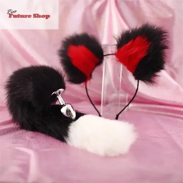 40cm black tailed white pointed bicolor fun plush h - Rios Future Shop