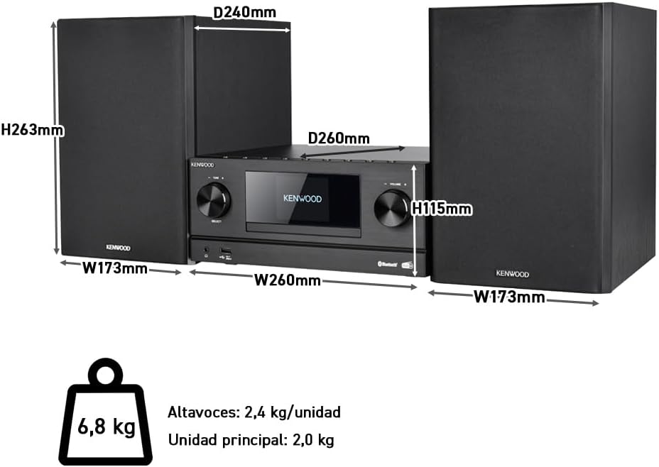 Kenwood M-9000S-B - Micro Sistema Hi-Fi com CD, Dab +, Rádio por Internet, Spotify, FM, Bluetooth, USB e Grande Ecrã TFT a Cores