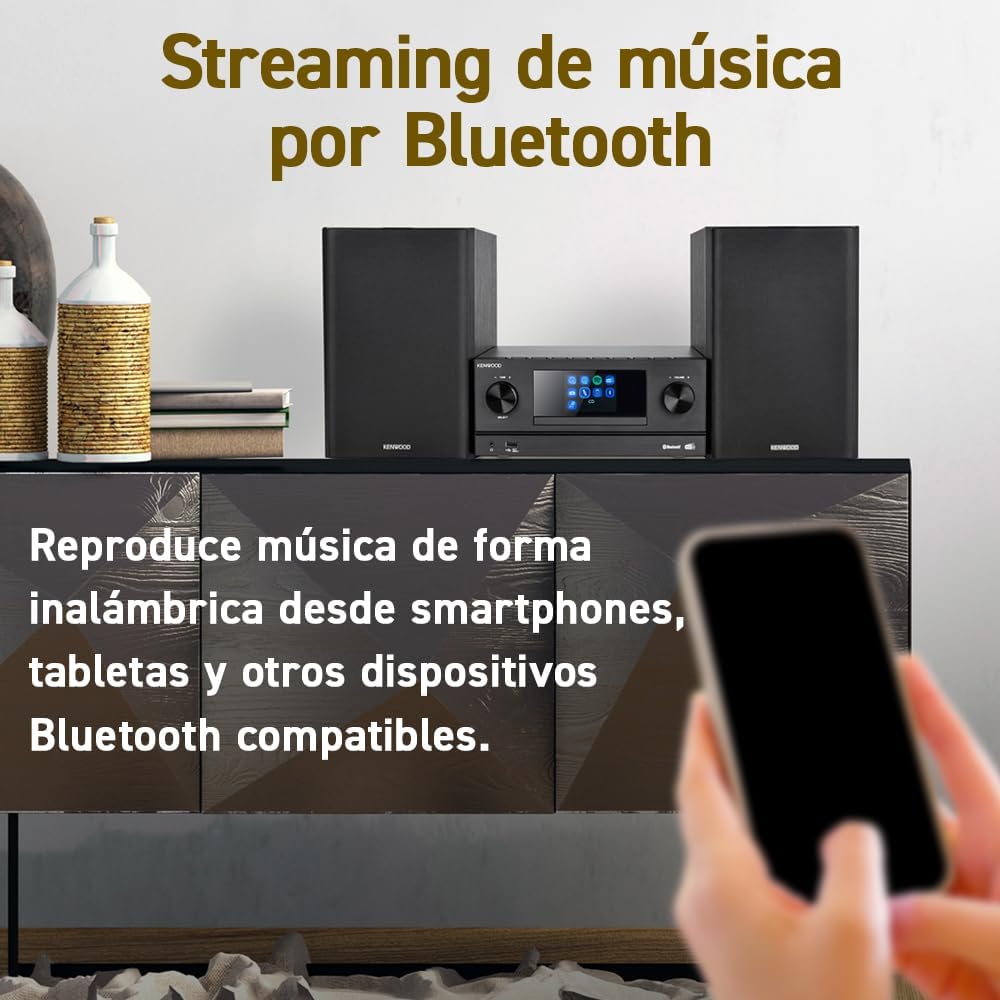 Kenwood M-9000S-B - Micro Sistema Hi-Fi com CD, Dab +, Rádio por Internet, Spotify, FM, Bluetooth, USB e Grande Ecrã TFT a Cores