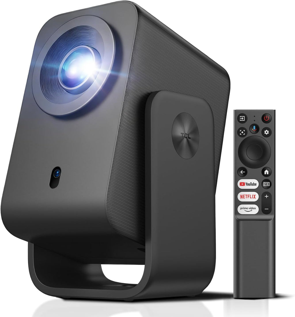 TCL C1 Portable Projector 4K Compatible, [GoogleTV/Netflix Intégrées] Mini Projector Full HD, Auto Focus and 6D Keystone, Dolby 8W, WiFi, Bluetooth, Adjustable to 285° for Home Cinema, Bedroom
