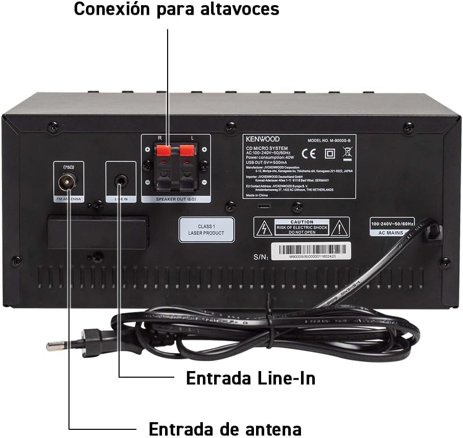 Kenwood M-9000S-B - Micro Sistema Hi-Fi com CD, Dab +, Rádio por Internet, Spotify, FM, Bluetooth, USB e Grande Ecrã TFT a Cores