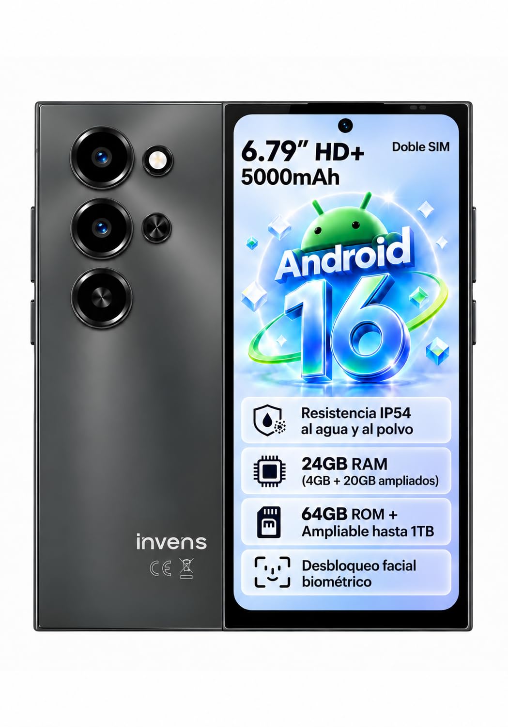 invens Ultra S25 Android 16 Smartphone, 24GB+64GB, 6.79" HD+, 5000mAh