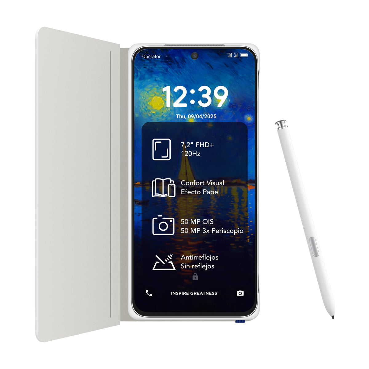 TCL NXTPAPER 60 Ultra 5G Android Smartphone, 7.2 Inch FHD+ Display, 12GB RAM + 512GB ROM, Eye-Protection Phone, Nebula Black, with Flip Case and Stylus