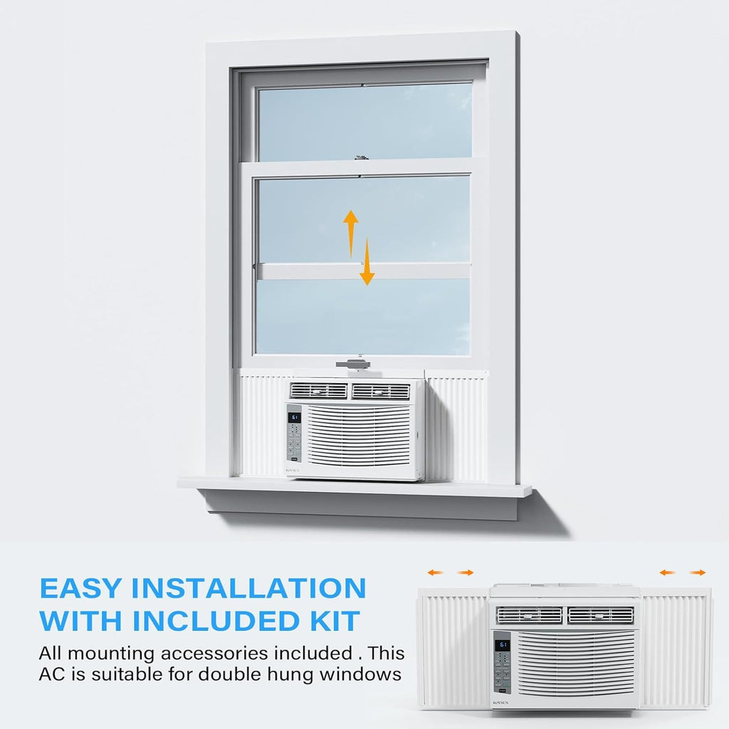 ROVSUN Ar condicionado para janelas, 6000 BTU, controlo remoto e temporizador, ideal para salas de até 250 metros quadrados, 110 V/60 Hz, branco