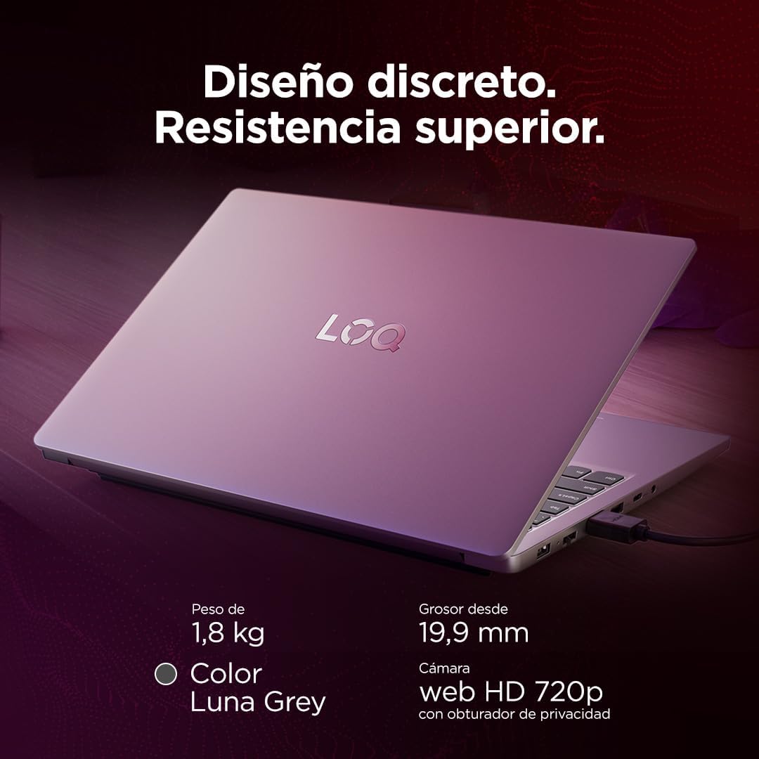Lenovo LOQ Essential Gen 10 Computador portátil Gaming IA FHD de 15,6" (AMD Ryzen 7 7735HS, NVIDIA GeForce RTX 4050, 16 GB RAM, 512 GB SSD, 144Hz, Wi-Fi 6, sem sistema operativo. ) QWERTY Espanhol Ol