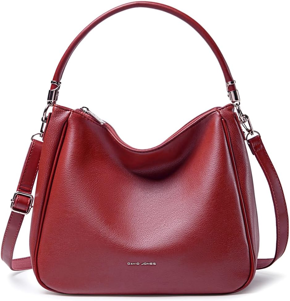 David Jones - Bolsa de Ombro Hobo para Mulher - Bolsa de Mão Tiracolo de Pele Sintética - Bolsa de Mão Média com Alça Longa - Moda Clássica e Prática Elegante, Vermelho, Tamanho único