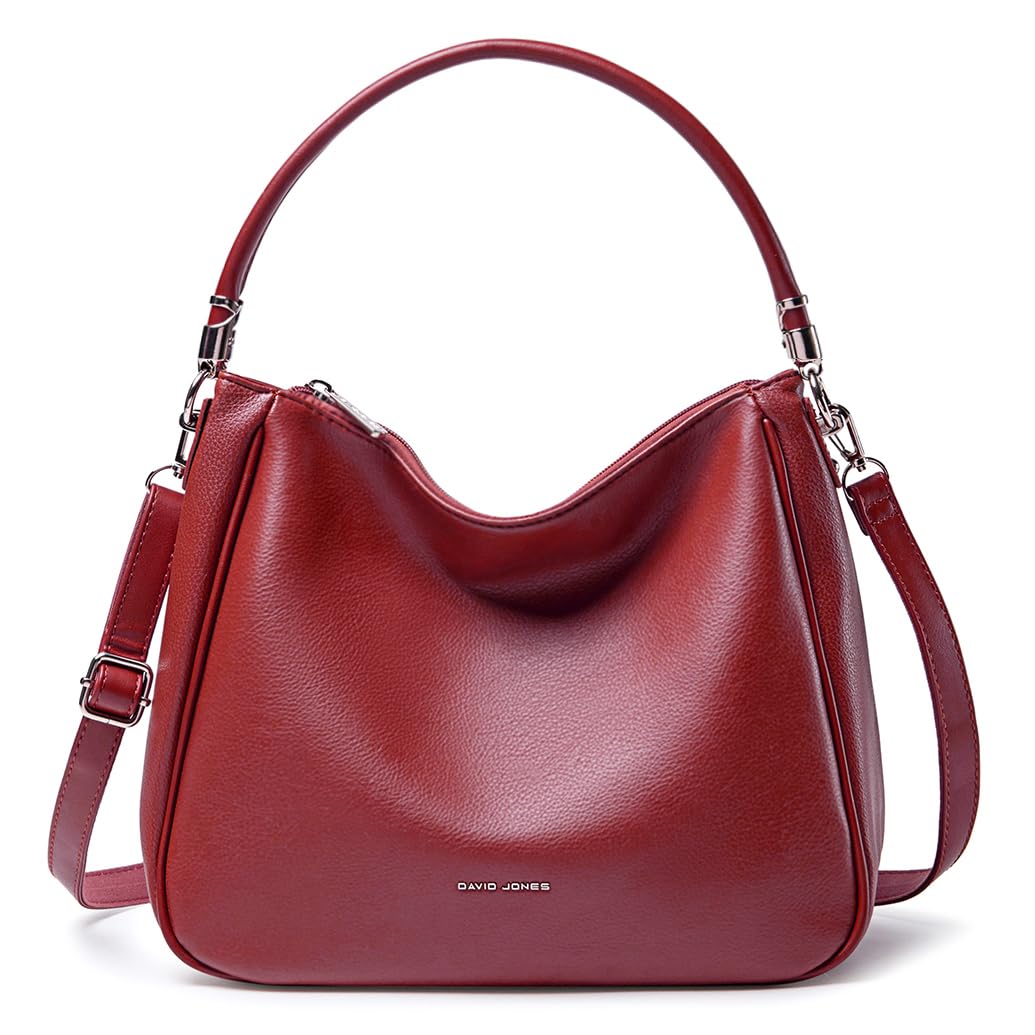 David Jones - Bolsa de Ombro Hobo para Mulher - Bolsa de Mão Tiracolo de Pele Sintética - Bolsa de Mão Média com Alça Longa - Moda Clássica e Prática Elegante, Vermelho, Tamanho único