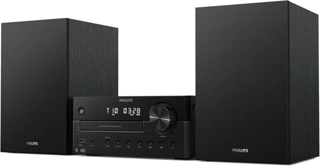 Philips TAM4555M2 Sistema micro Hi-Fi, 100W, altifalantes com Bass Reflex, DAB / FM, CD, USB, entrada de áudio, Bluetooth 5.4, Auracast, controlo remoto, pré-configurações de som digital, embalagem