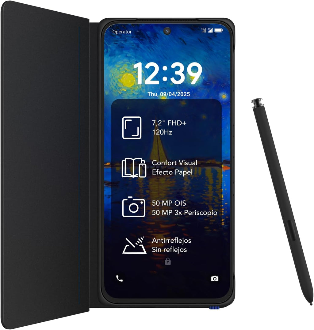 TCL NXTPAPER 60 Ultra 5G Android Smartphone, 7.2 Inch FHD+ Display, 12GB RAM + 512GB ROM, Eye-Protection Phone, Nebula Black, with Flip Case and Stylus