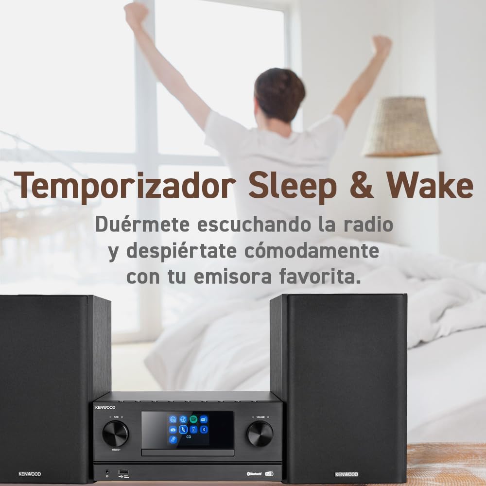 Kenwood M-9000S-B - Micro Sistema Hi-Fi com CD, Dab +, Rádio por Internet, Spotify, FM, Bluetooth, USB e Grande Ecrã TFT a Cores