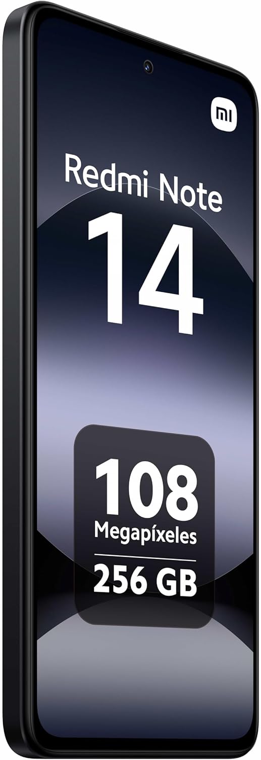 XIAOMI Redmi Note 14 - Smartphone de 8+256GB, Ecrã de 6,67" AMOLED FHD+ 120Hz, MediaTek Helio G99-Ultra, câmara de 108MP, TurboCharge 33W, 5500 mAh, Carregador não Incluído, Preto (Versão ES)