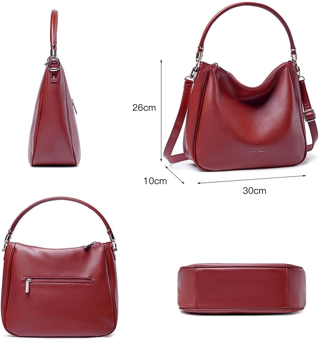 David Jones - Bolsa de Ombro Hobo para Mulher - Bolsa de Mão Tiracolo de Pele Sintética - Bolsa de Mão Média com Alça Longa - Moda Clássica e Prática Elegante, Vermelho, Tamanho único