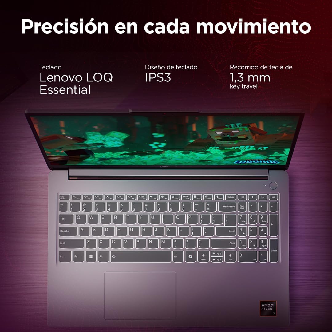 Lenovo LOQ Essential Gen 10 Computador portátil Gaming IA FHD de 15,6" (AMD Ryzen 7 7735HS, NVIDIA GeForce RTX 4050, 16 GB RAM, 512 GB SSD, 144Hz, Wi-Fi 6, sem sistema operativo. ) QWERTY Espanhol Ol