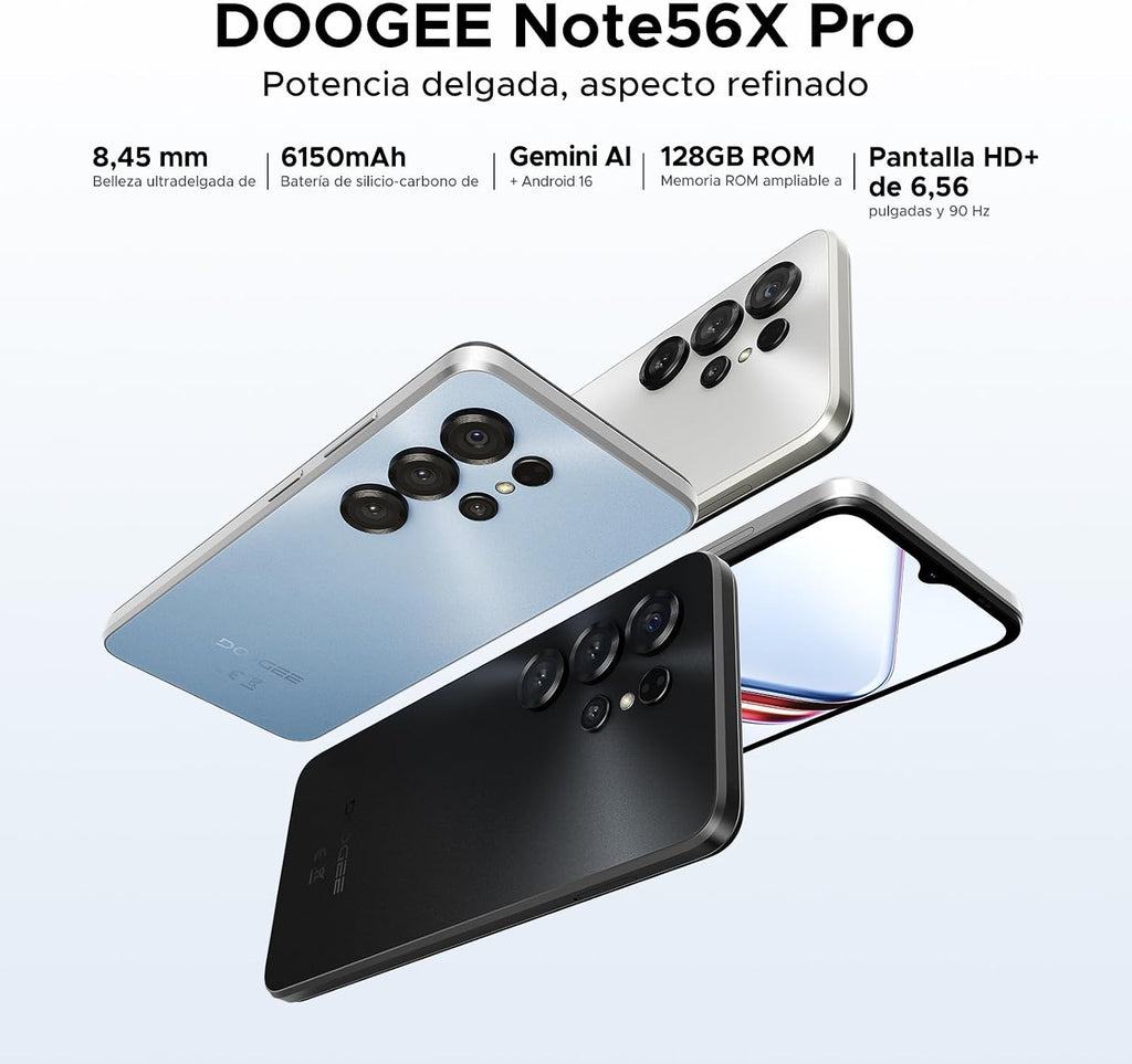 NOTE56X PRO Telefone móvel Octa Core Andriod 16, bateria 6150 mAh, 32 GB + 128 GB/2TB, HD 6,56" 90 Hz móvel, 13 MP+8MP, NFC/Dual SIM 4G/GPS/OTG/Impressão Digital/Face ID/Widev ine L1/3,5 mm Jack