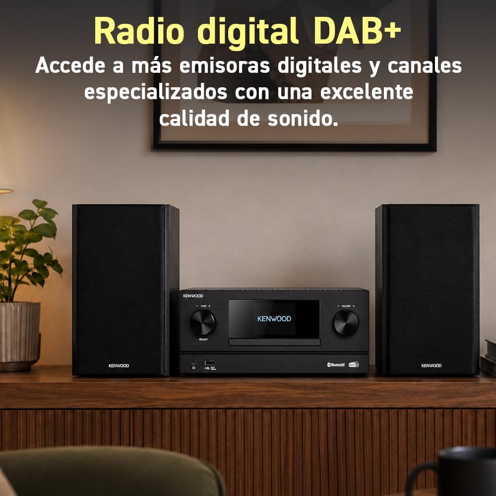 Kenwood M-9000S-B - Micro Sistema Hi-Fi com CD, Dab +, Rádio por Internet, Spotify, FM, Bluetooth, USB e Grande Ecrã TFT a Cores