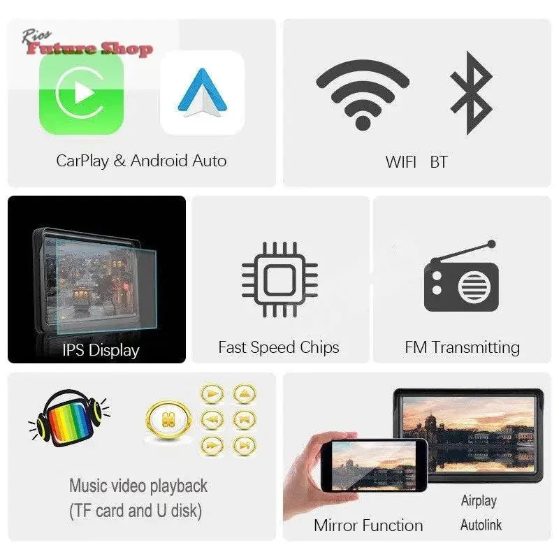 7 IPS Car Smart Screen Wireless Carplay Auto Telemóvel Tela de Projeção Navegação - Rios Future Shop