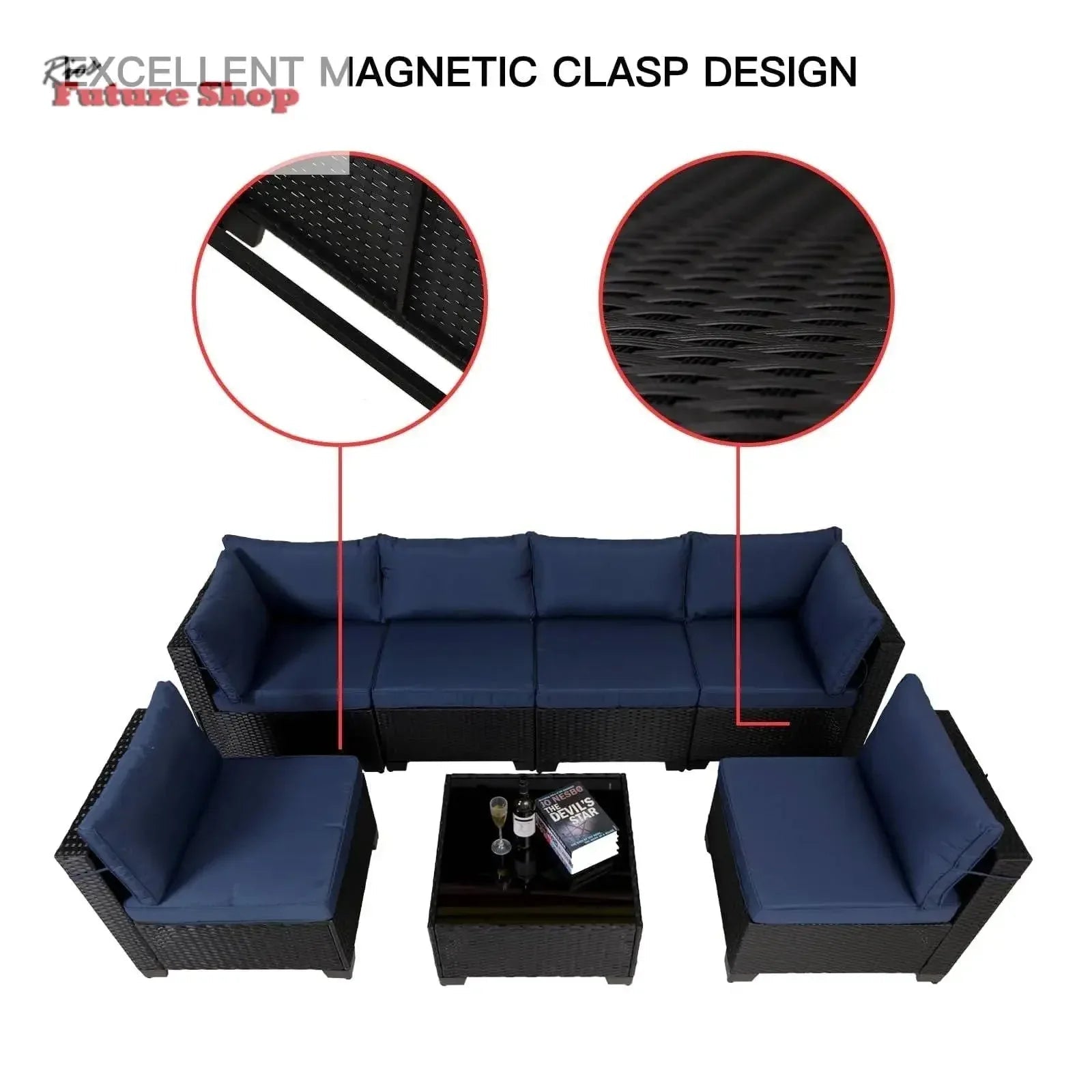 7 Pieces Outdoor Rattan Patio Sectional Set - Rios Future Shop