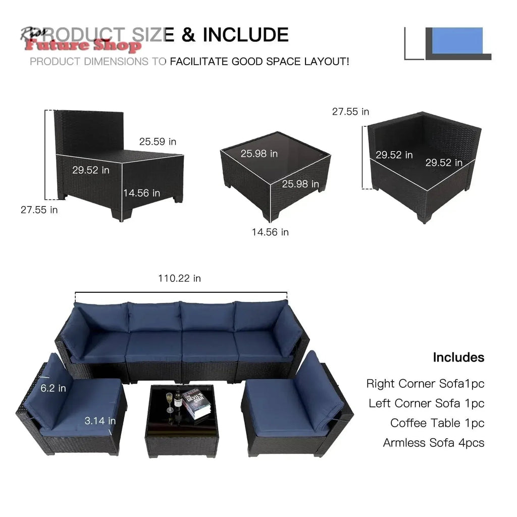 7 Pieces Outdoor Rattan Patio Sectional Set - Rios Future Shop