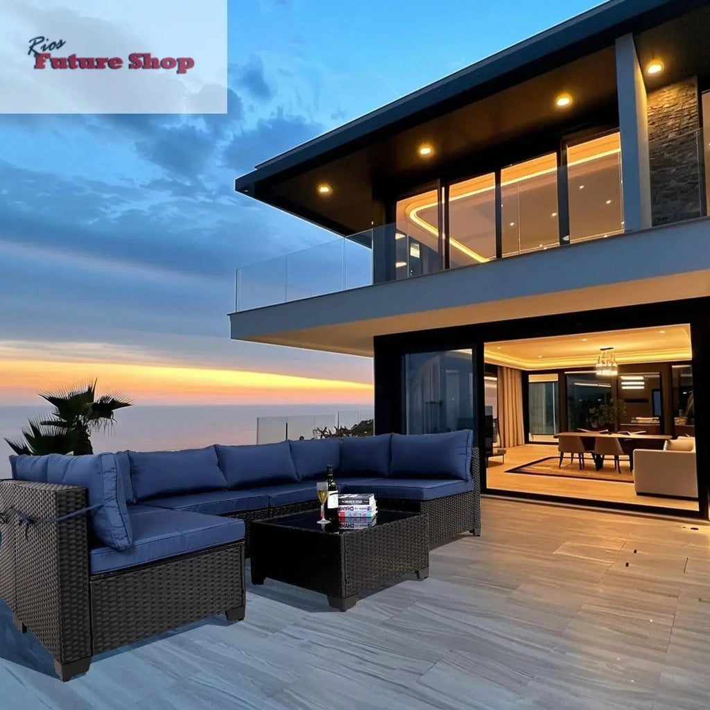 7 Pieces Outdoor Rattan Patio Sectional Set - Rios Future Shop