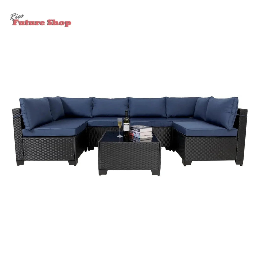 7 Pieces Outdoor Rattan Patio Sectional Set - Rios Future Shop