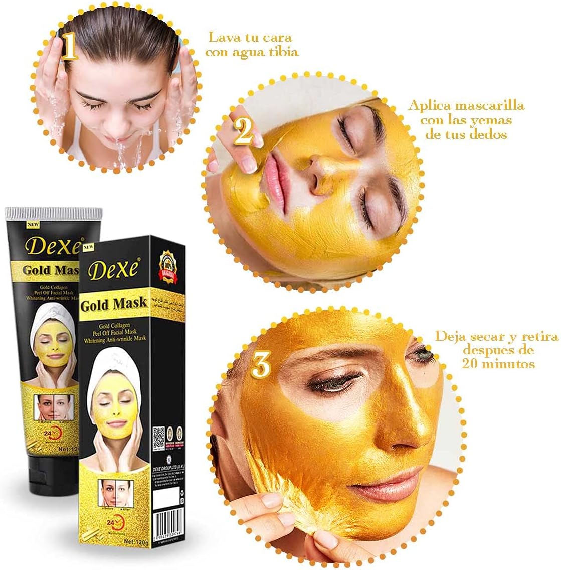 Mascarilla Facial de Oro y Colágeno - Efecto Iluminador, Anti edad e Hidratación 24 Hora - additional image 5