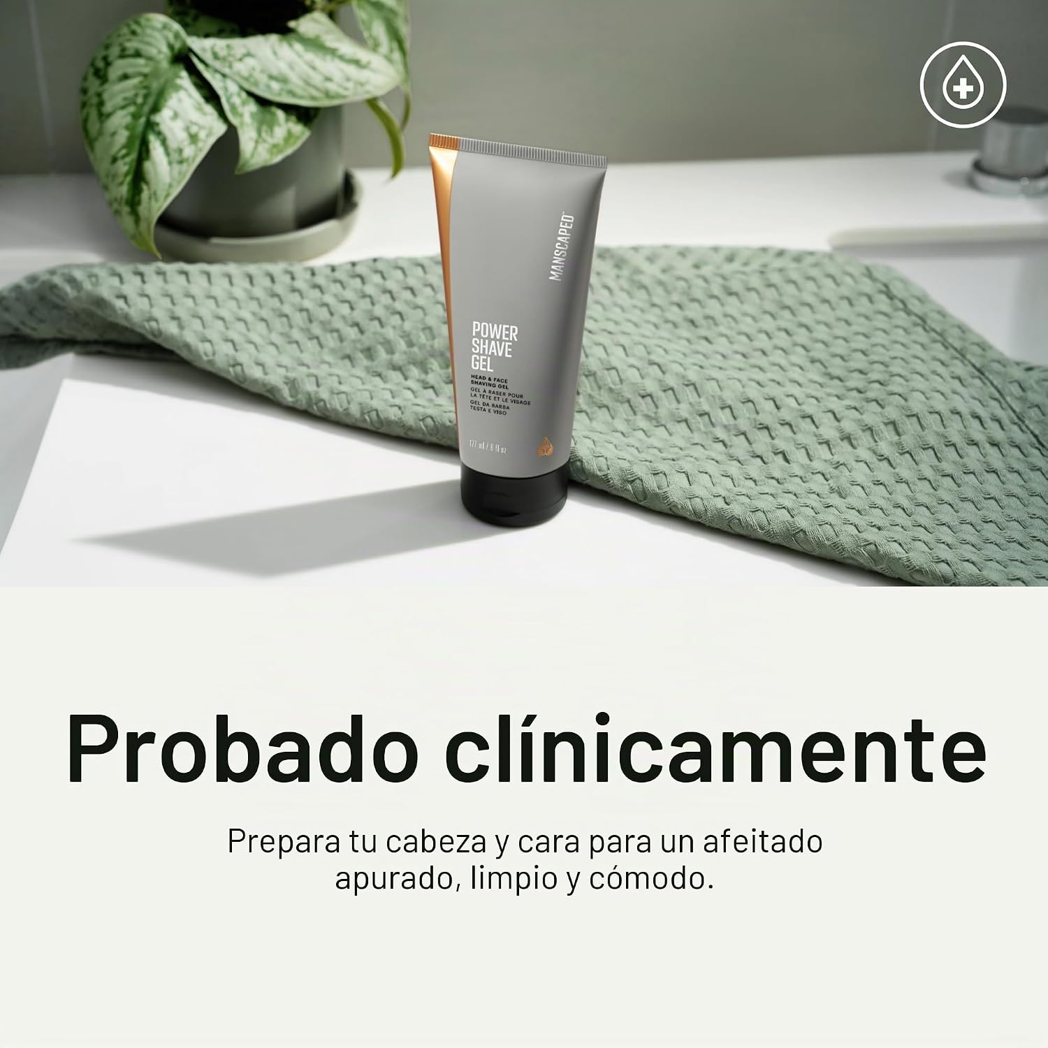 MANSCAPED Power Shave Gel, gel calmante para o barbear da cabeça e do rosto para homens, com esfoliantes líquidos para ajudar a proteger contra irritação e pêlos encravados, 177 ml