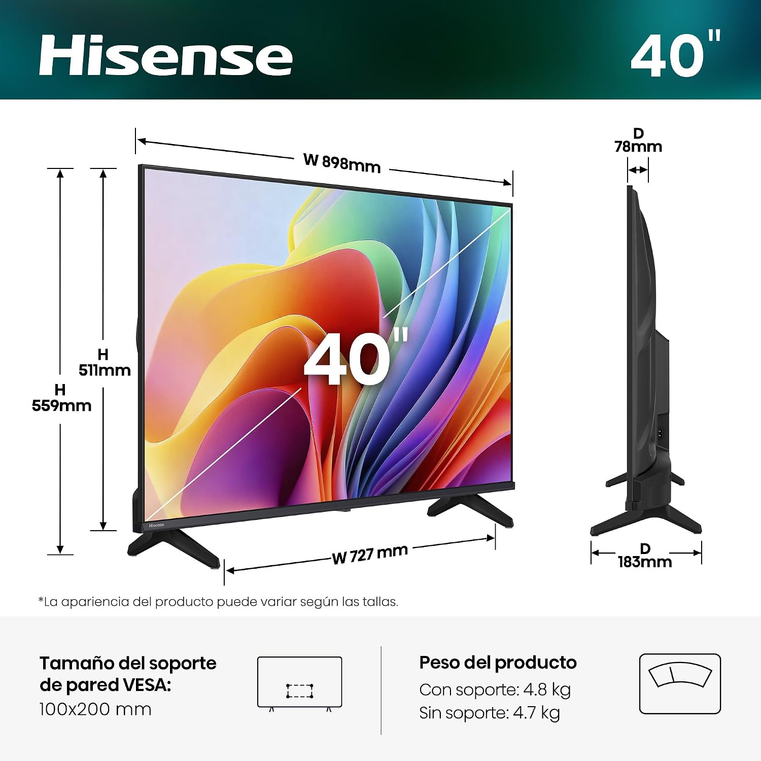 Hisense 40A4S, FHD Smart TV 40 polegadas, Enhancer de cor, Dolby áudio, Share to TV, redução de ruído, modo jogo, Airplay, Smart Home Ready