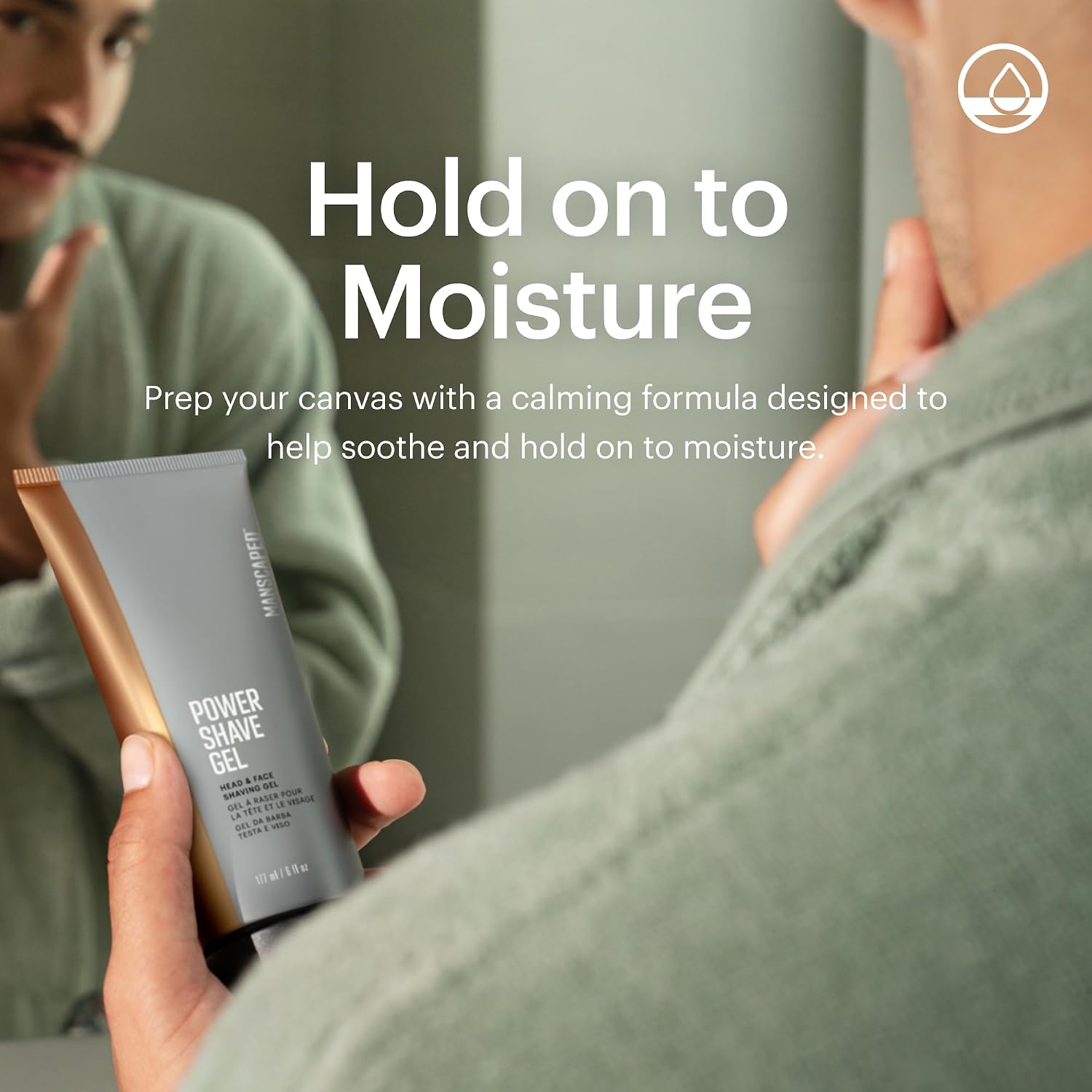 MANSCAPED Power Shave Gel, gel calmante para o barbear da cabeça e do rosto para homens, com esfoliantes líquidos para ajudar a proteger contra irritação e pêlos encravados, 177 ml