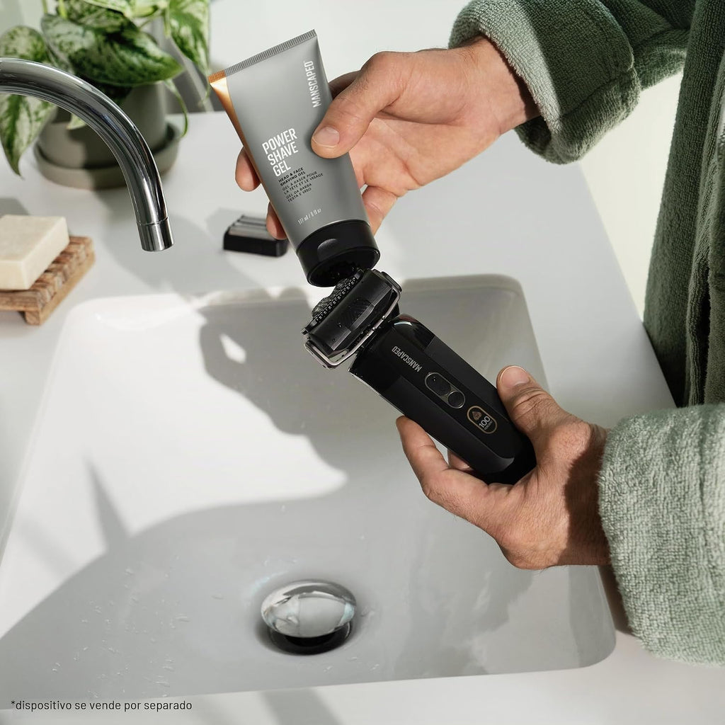 MANSCAPED Power Shave Gel, gel calmante para o barbear da cabeça e do rosto para homens, com esfoliantes líquidos para ajudar a proteger contra irritação e pêlos encravados, 177 ml