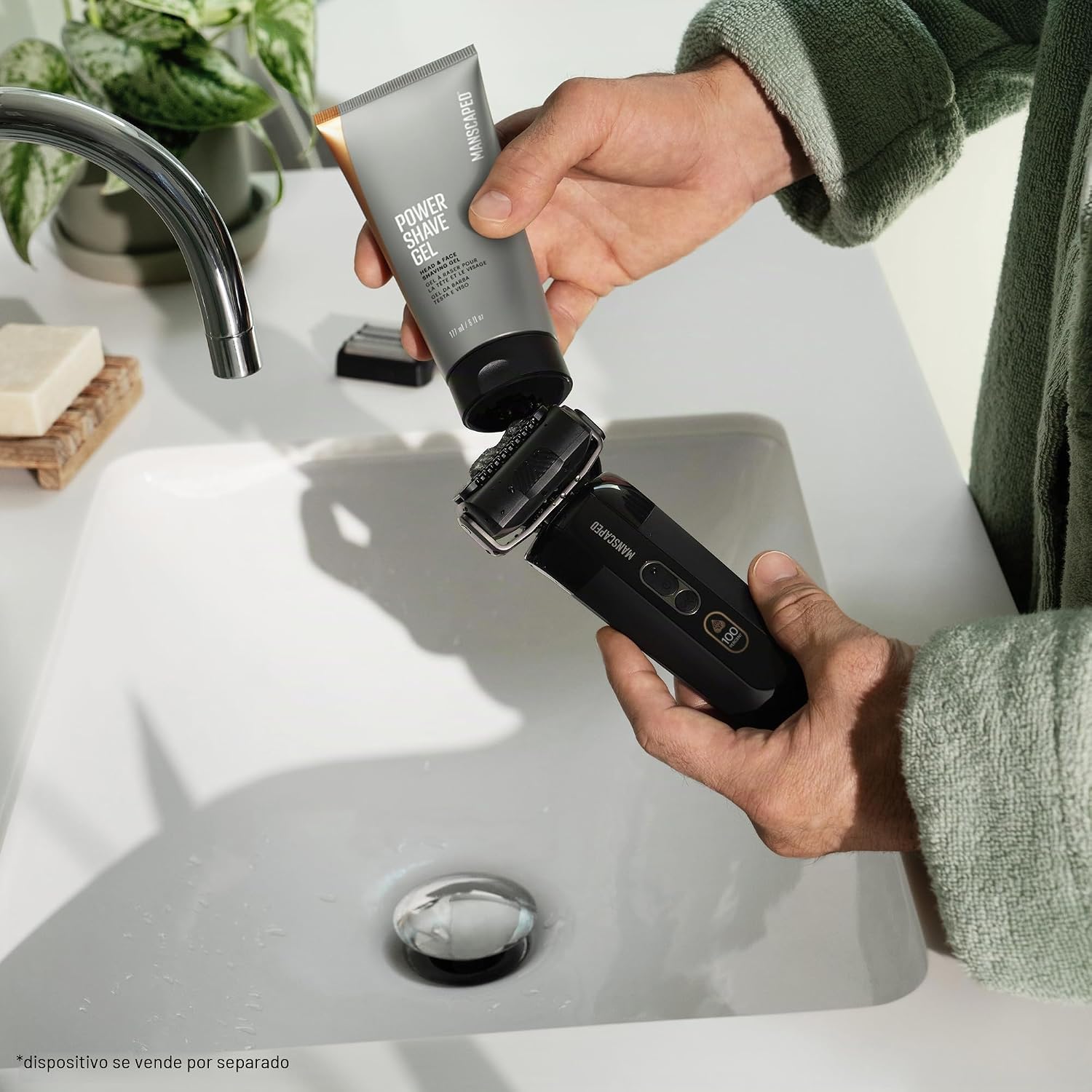 MANSCAPED Power Shave Gel, gel calmante para o barbear da cabeça e do rosto para homens, com esfoliantes líquidos para ajudar a proteger contra irritação e pêlos encravados, 177 ml