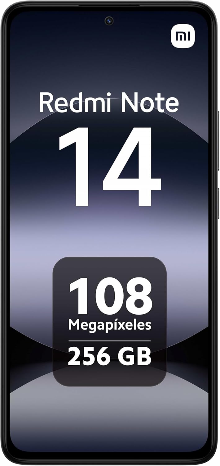 XIAOMI Redmi Note 14 - Smartphone de 8+256GB, Ecrã de 6,67" AMOLED FHD+ 120Hz, MediaTek Helio G99-Ultra, câmara de 108MP, TurboCharge 33W, 5500 mAh, Carregador não Incluído, Preto (Versão ES)