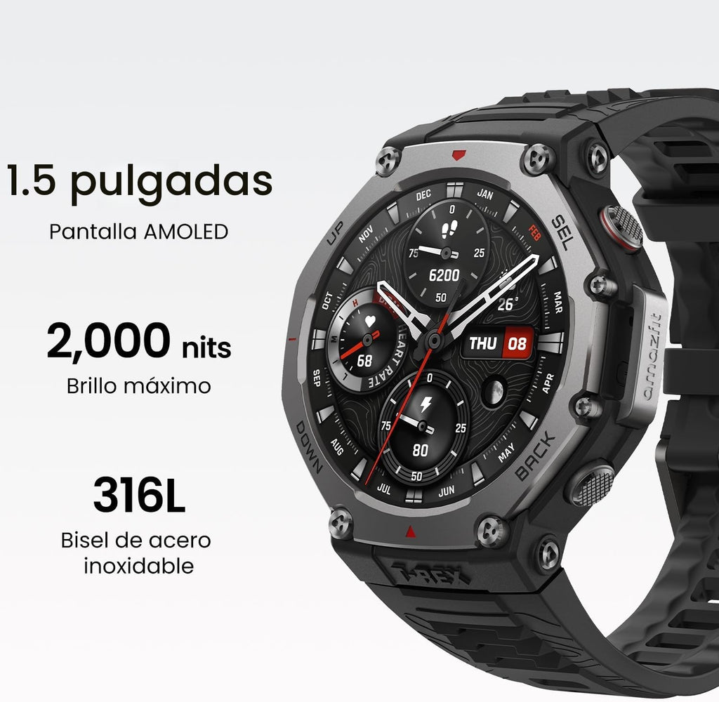 Amazfit T-Rex 3 Outdoor Smartwatch 48mm Pantalla AMOLED, Mapas & Navegación Offline, 6 Sistemas de Satélite GPS Doble Banda, 27 Días de Duración de Batería, Pago NFC, 170 Modo Deportes de Aventura
