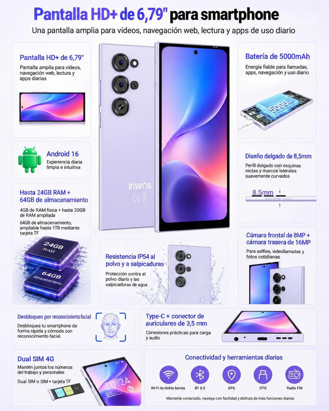 invens Ultra S25 Android 16 Smartphone, 24GB+64GB, 6.79" HD+, 5000mAh