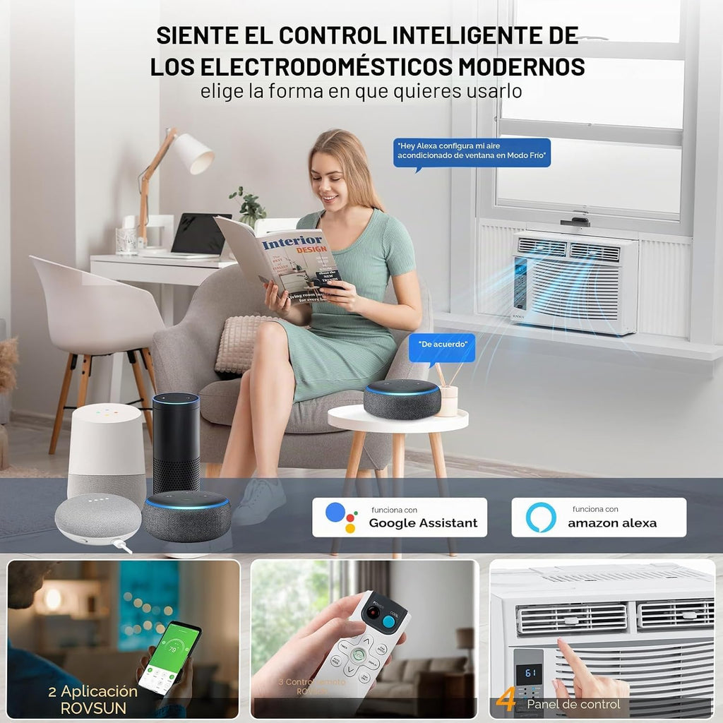 ROVSUN Ar condicionado para janelas, 6000 BTU, controlo remoto e temporizador, ideal para salas de até 250 metros quadrados, 110 V/60 Hz, branco