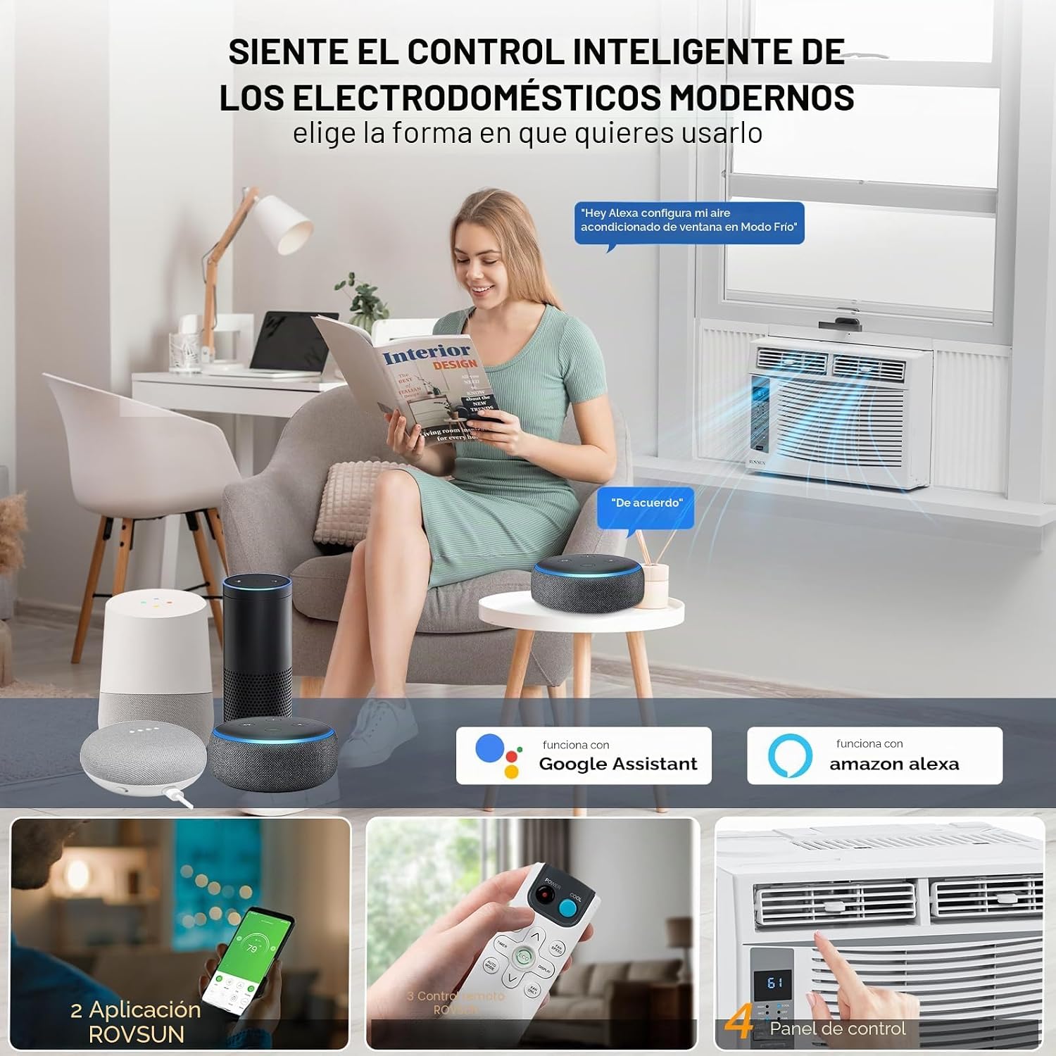 ROVSUN Ar condicionado para janelas, 6000 BTU, controlo remoto e temporizador, ideal para salas de até 250 metros quadrados, 110 V/60 Hz, branco