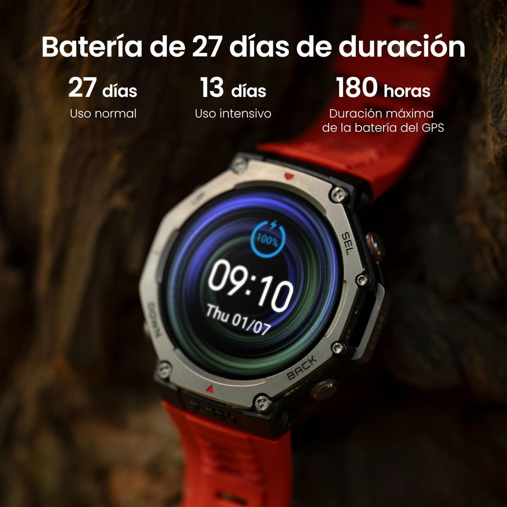 Amazfit T-Rex 3 Outdoor Smartwatch 48mm Pantalla AMOLED, Mapas & Navegación Offline, 6 Sistemas de Satélite GPS Doble Banda, 27 Días de Duración de Batería, Pago NFC, 170 Modo Deportes de Aventura