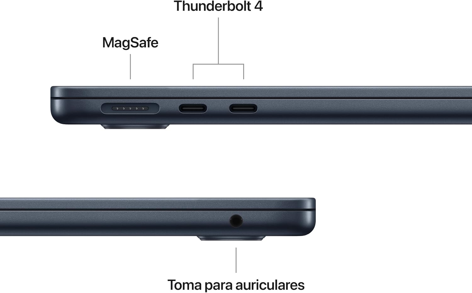 Apple MacBook Air de 13,6 polegadas com chip M5: Ecrã líquido com ecrã Retina, CPU de 10 núcleos, GPU de 10 núcleos, 16 GB de memória unificada, 1 TB de SSD, Wi-Fi 7, teclado espanhol; meia-noite