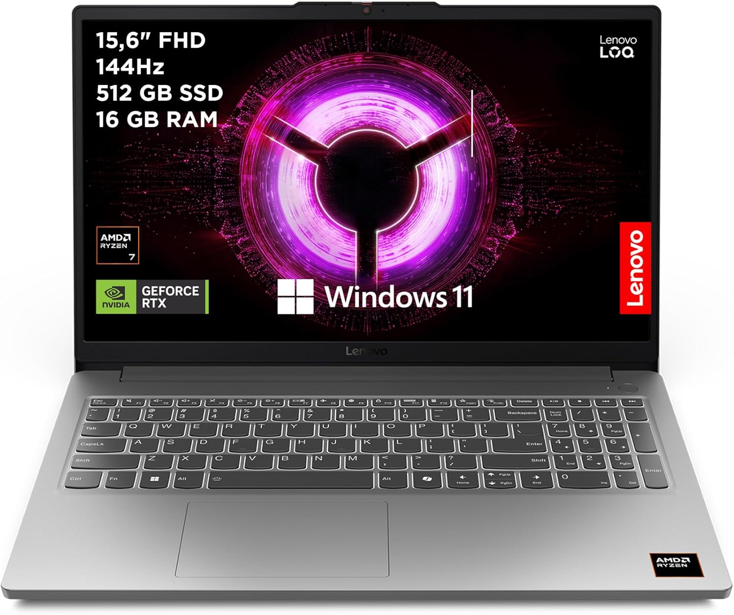 Lenovo LOQ Essential Gen 10 Computador portátil Gaming IA FHD de 15,6" (AMD Ryzen 7 7735HS, NVIDIA GeForce RTX 4050, 16 GB RAM, 512 GB SSD, 144Hz, Wi-Fi 6, sem sistema operativo. ) QWERTY Espanhol Ol