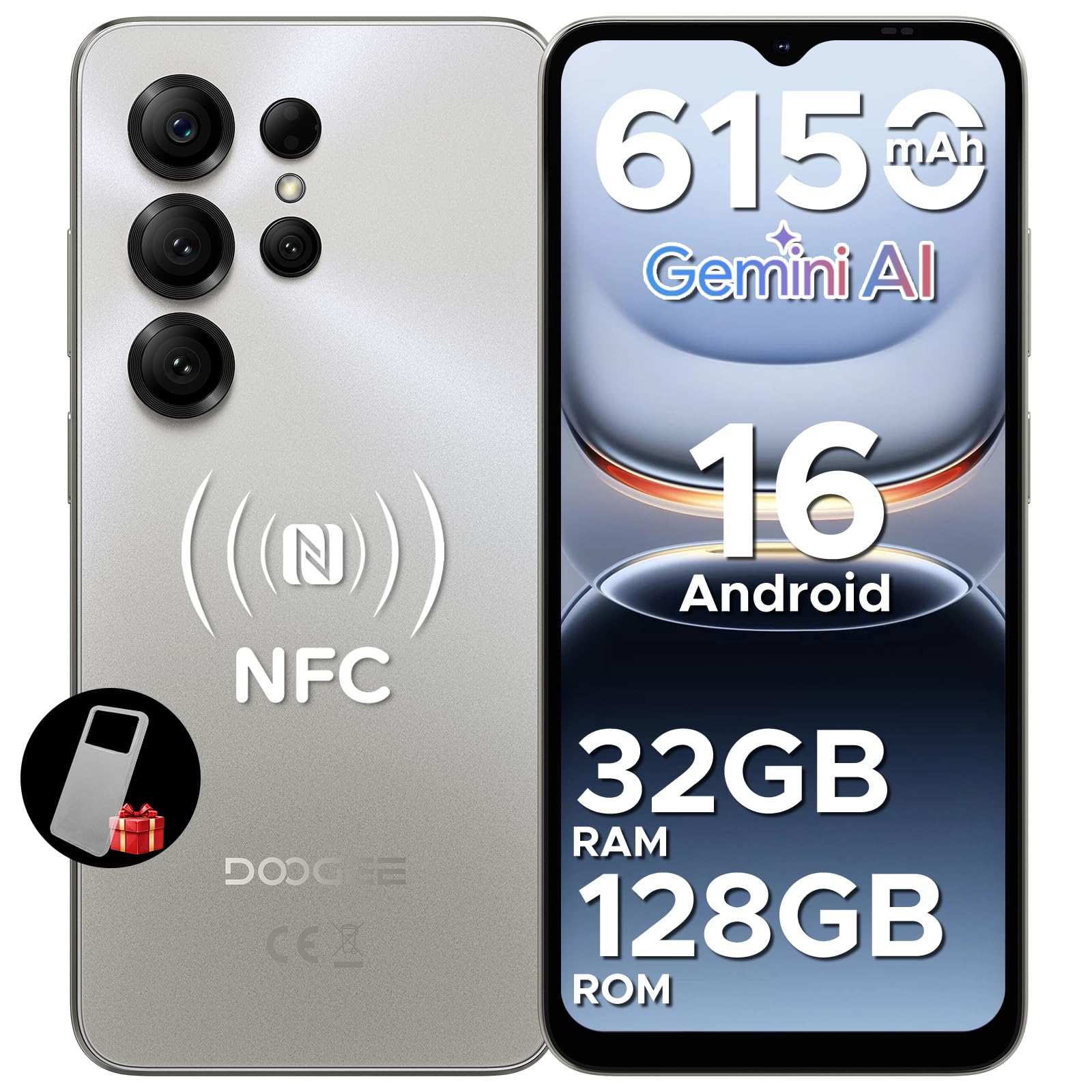 NOTE56X PRO Telefone móvel Octa Core Andriod 16, bateria 6150 mAh, 32 GB + 128 GB/2TB, HD 6,56" 90 Hz móvel, 13 MP+8MP, NFC/Dual SIM 4G/GPS/OTG/Impressão Digital/Face ID/Widev ine L1/3,5 mm Jack