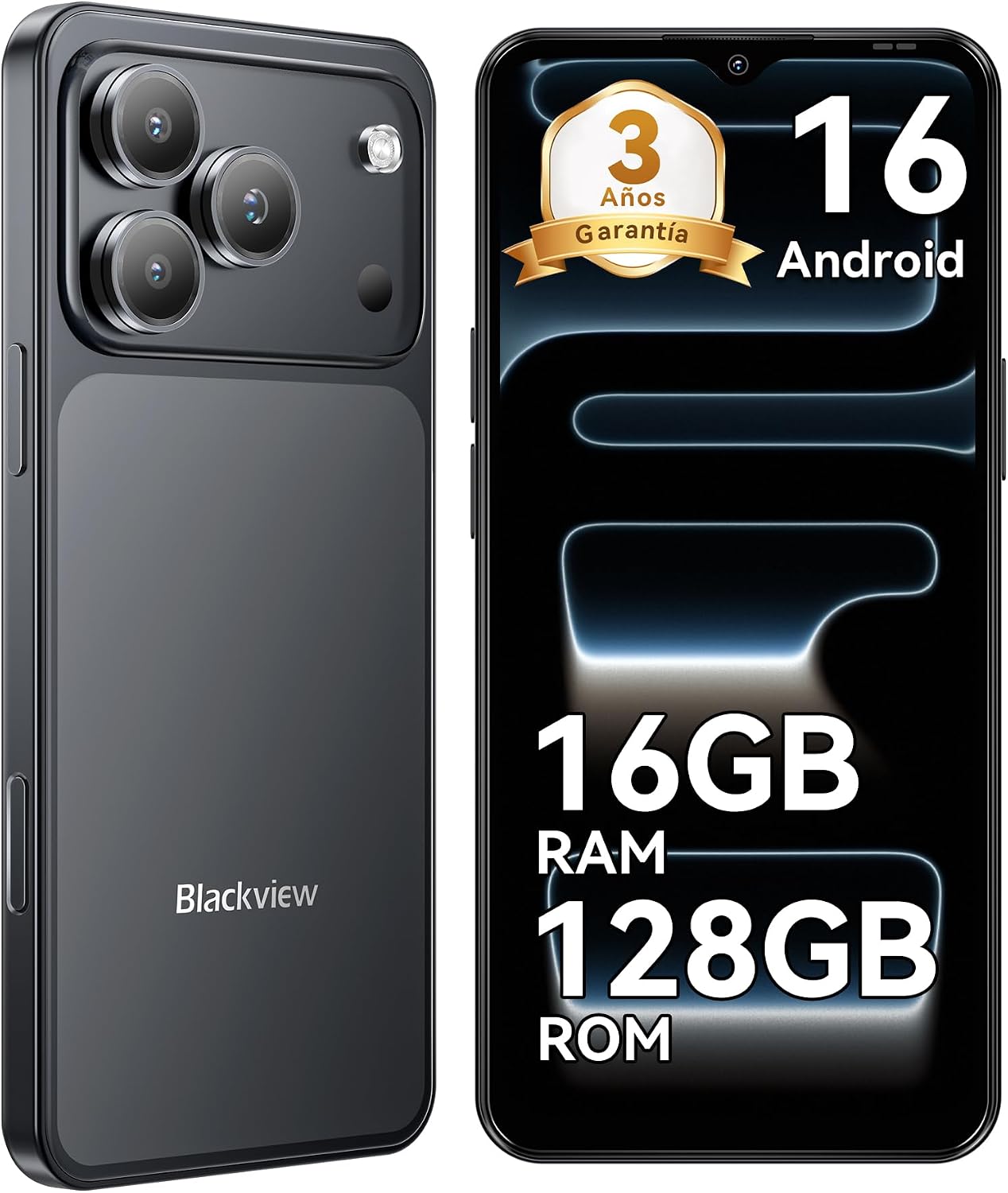 Blackview Wave 7C Android 16 Cheap Mobile Phone,128GB/2TB, 4G Dual SIM | 5000mAh, 32MP AI Camera, 6.56" HD+, Smartphone Free with Case, Face ID/3 Card Slots/IP54/3 Years Warranty