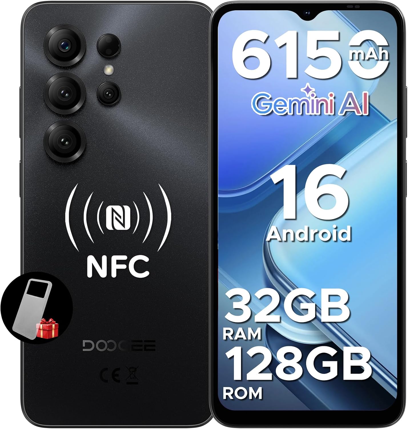 NOTE56X PRO Telefone móvel Octa Core Andriod 16, bateria 6150 mAh, 32 GB + 128 GB/2TB, HD 6,56" 90 Hz móvel, 13 MP+8MP, NFC/Dual SIM 4G/GPS/OTG/Impressão Digital/Face ID/Widev ine L1/3,5 mm Jack