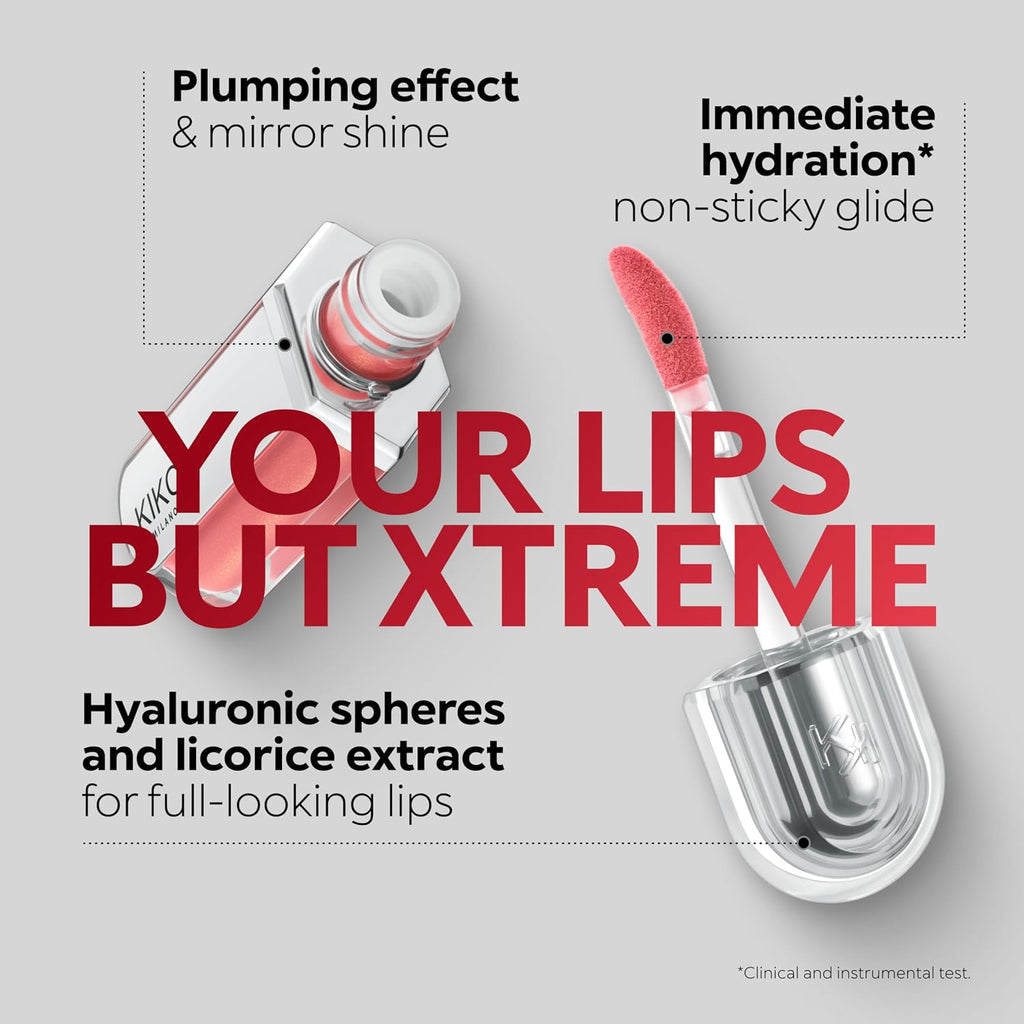 KIKO Milano 3D Hydra Xtreme Lipgloss 05 - 3D Extreme Volume Moisturizing Lip Gloss, Ultra Shiny Mirror Effect, Non-Sticky Texture, Long Lasting Professional
