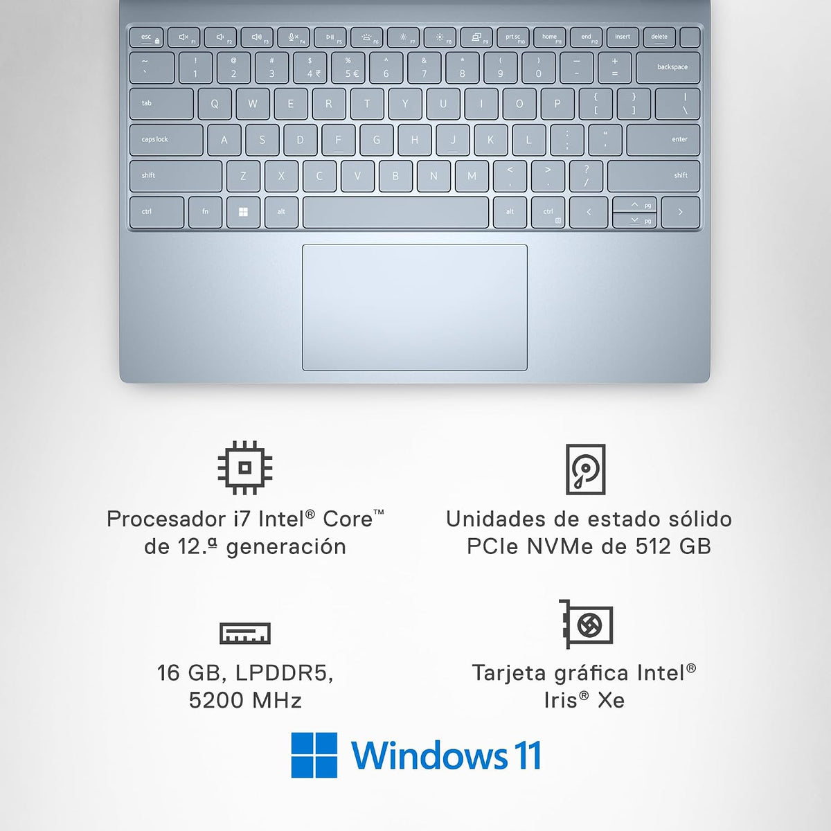 Dell XPS 13 9315 Computador portátil de 13,4" UHD táctil (Intel Core i7-1250U, 16 GB RAM, 512 GB SSD, Intel Iris Xe Graphics, Windows 11 Home) Sky - teclado retroiluminado QWERTY espanhol