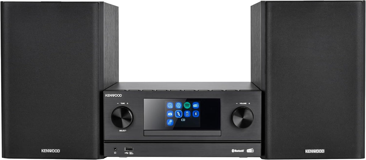 Kenwood M-9000S-B - Micro Sistema Hi-Fi com CD, Dab +, Rádio por Internet, Spotify, FM, Bluetooth, USB e Grande Ecrã TFT a Cores